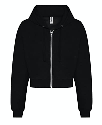 noTrash2003 Damen Hooded Full-Zip Sweatjacke Sweatshirt Hoodie mit Reissverschluss Cropped Abgeschnitten Bolero Style XXS-XL in 5 Farben (S, Schwarz)