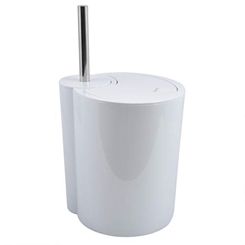 Spirella WC Bürste und Abfalleimer Moon 2in1 | Toilettenbürste Kosmetikeimer 6 Liter mit Ring zum unsichtbaren einhängen vom Müllbeutel | 24x20,5x40cm | Weiß