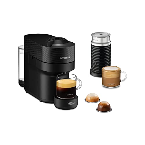 Nespresso De'Longhi ENV90.BAE Vertuo Pop, Kaffeekapselmaschine + Aeroccino Milchaufschäumer, bereitet 4 Tassengrößen zu, Centrifusion-Technologie, Willkommens-Paket Inbegriffen, 1260W, Liquorice Black