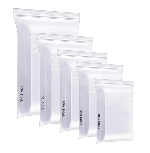 500x Stück ZIP Druckverschlussbeutel - Baggies mit Zipper transparent - verschließbare Plastikbeutel & Tüten in 5 Größen