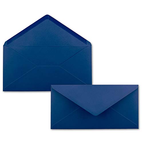50 Brief-Umschläge Dunkel-Blau/Nachtblau DIN Lang - 110 x 220 mm (11 x 22 cm) - Nassklebung ohne Fenster - Ideal für Einladungs-Karten - Serie FarbenFroh