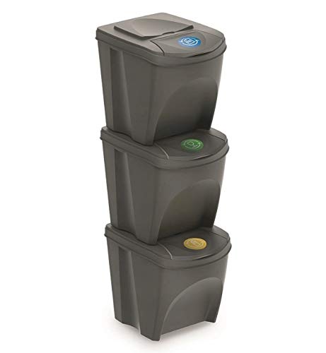 Mülleimer Abfalleimer Mülltrennsystem 75L - 3x25L Behälter Sorti Box Müllsortierer 3 Farben von rg-vertrieb (Grau)