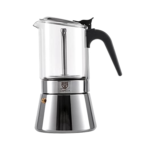 GRÄWE Espressokocher aus Edelstahl mit Glaskanne, für Induktion und alle Herdarten geeignet, spülmaschinengeeignet, 9 Tassen, 360 ml