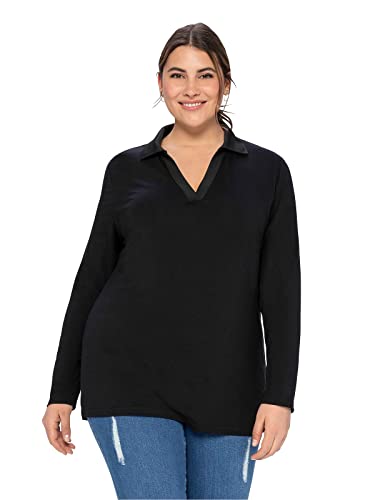 Sheego Damen Große Größen Poloshirt mit offenem Polokragen Langarmshirt Businessmode klassisch V-Ausschnitt - unifarben