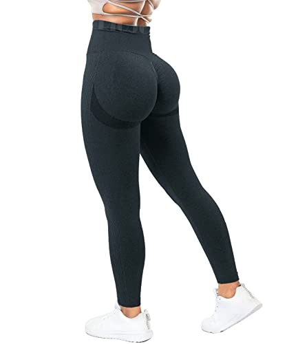 RIOJOY Scrunch Butt Leggings Damen High Waist Seamless Push Up Booty Leggins Hose für Sport Yoga Fitness Gym Workout, Dunkelblau M