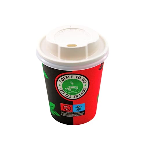 Enpack - 500 Kaffeebecher mit Deckel - 200ml/8oz - Ökologische kompostierbare Trinkbecher - Hitzebeständige To Go Becher - Recycelbar Einwegbehälter für Kaffee/Tee/Kakao