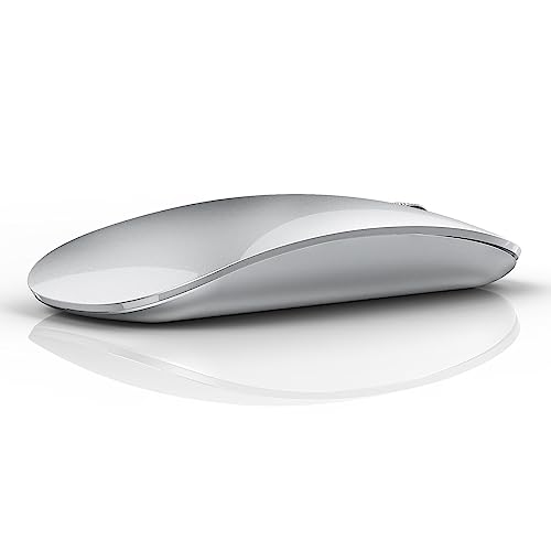 Uiosmuph Bluetooth Maus, Kabellose Maus mit USB-Nano-Empfänger, Tri-Mode (Dual Bluetooth 5.1 + 2.4GHz) Leise Funkmaus Wiederaufladbare für Laptop, PC, iPad, Mac Silber