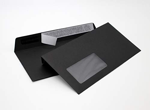 Briefumschläge DIN lang C6/5 114x229 mm schwarz 120 g/m² mit Fenster haftklebend (214AF) (100)