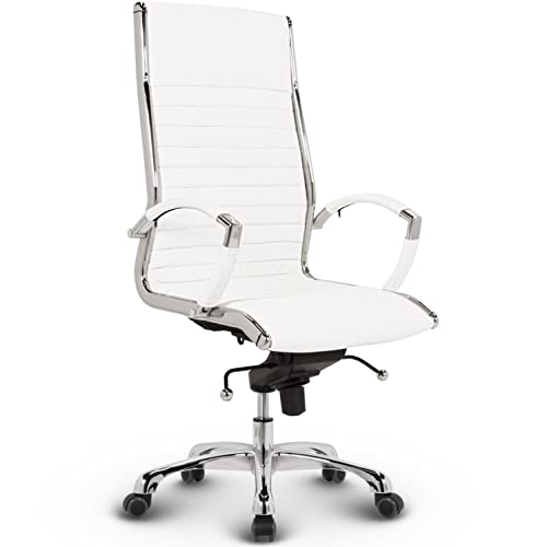 VERSEE Premium Echt-Leder Chefsessel Montreal in Weiß - Ergonomischer Bürostuhl für Büro und Home-Office - Belastbar bis 150kg