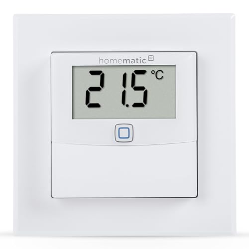 Homematic IP Smart Home Temperatur- und Luftfeuchtigkeitssensor mit Display – innen, steuert Heizkörper/Fußbodenheizung per App, Alexa, Google Assistant, Temperaturmessung, Energie sparen, 150180A0