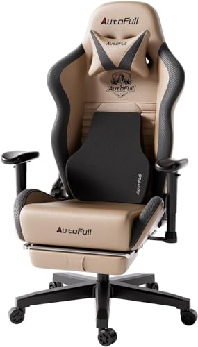 AutoFull C3 Gaming Stuhl Bürostuhl Schreibtischstuhl Gamer Stuhl 150 kg belastbarkeit mit ergonomischer Lordosenstütze, PU-Leder verstellbar, mit Fußstütze, Braun