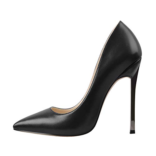 MissHeel Women' Pointed Toe High Heels Stilettos Metal Heels Black EU 42