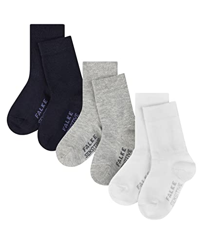FALKE Unisex Baby Socken Sensitive 3-Pack B SO Baumwolle mit Komfortbund 3 Paar, Mehrfarbig (Sortiment 0010), 80-92