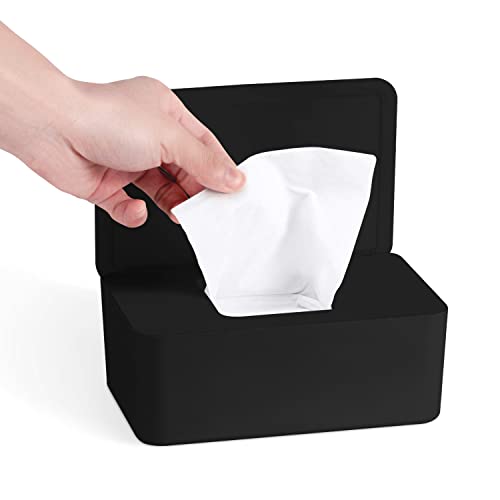 Feuchttücher Box, Feuchtes Toilettenpapier Spender mit Deckel, Baby Feuchttücherbox Taschentuchbox Serviettenbox für Auto Zuhause Büro (Schwarz)