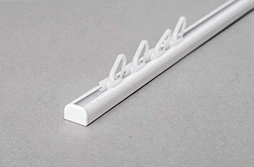 Rollmayer Aluminium Gardinenschiene Mini im Weiß mit Deckenbefestigung (mit Faltenlegehaken, 180cm) glänzend 1-läufig Vorhangschiene Innenlaufschiene für Schiebevorhänge, Gardinen und Vorhänge
