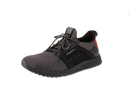 bugatti Sneaker aus atmungsaktivem Mesh, Turnschuh mit Memory Foam, elastische Schnürsenkel, Schwarz, 42 EU