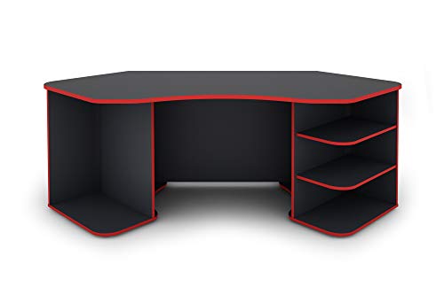 byLIVING Schreibtisch THANATOS/Gaming-Tisch in Anthrazit mit Kanten in rot/Eck-Scheibtisch mit viel Stauraum und XXL Tischplatte/Computer-Tischr/PC/Arbeits-Tisch / 198x76x85cm (BxHxT)