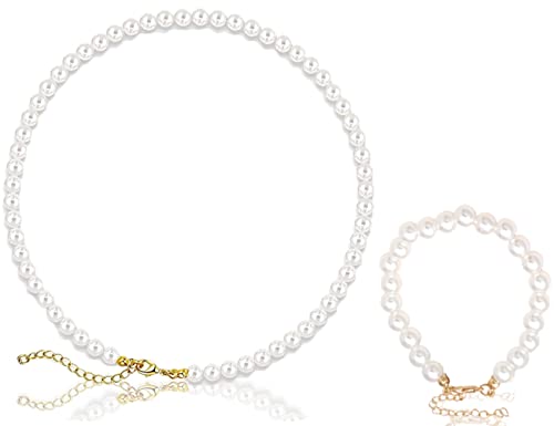 ZoeTekway Perlenkette Damen Perlen Ketten necklace Imitationsperlenkette Mit Perlenarmband Kostümzubehör Muttertagsgeschenk für Frauen, Mutter(Necklace + bracelet)