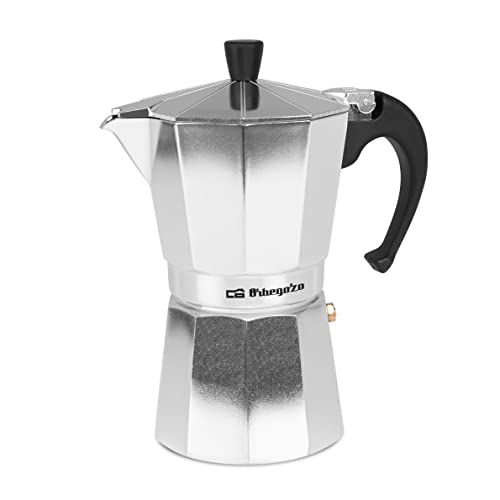 Orbegozo KF 600 - Italienischer Kaffeekocher aus Aluminium, Kapazität: 6 Tassen (280 ml), ergonomischer Griff, Sicherheitsventil, abnehmbarer Filter