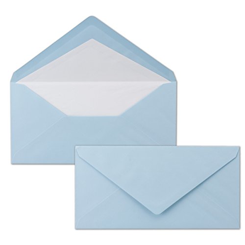 50 x DIN Lang Briefumschläge - Blau mit weißem Seidenfutter - 11x22 cm - 80 g/m² - ideal für Einladungen, Weihnachtskarten, Glückwunschkarten aus der Serie Farbenfroh