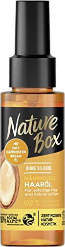 Nature Box Nährpflege-Haaröl (70 ml), Haaröl mit Argan-Öl sorgt für intensive Pflege und schützt vor Spliss, Flasche aus 100 % Social Plastic