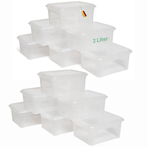 Novaliv 12x Aufbewahrungsboxen mit Deckel klein 2 L transparente Nestbar stapelbare Plastikboxen mit Clipverschluss Kunststoff BPA-frei 20x16,5x9 cm