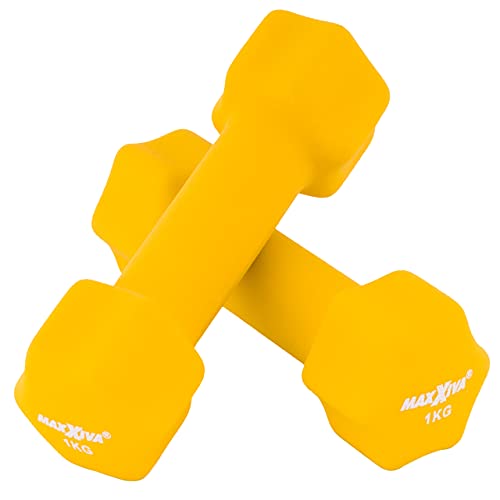 MAXXIVA Hantelset gelb Neopren 2 x 1 kg Gymnastikhanteln Kurzhanteln Krafttraining Workout Kraftübungen Bodybuilding Fitness-Zubehör Gewichtheben Reha Pilates