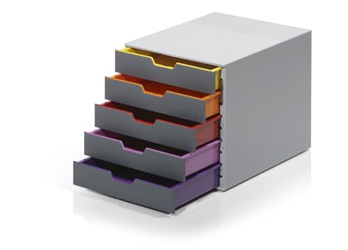 Durable Schubladenbox A4 (Varicolor) 5 Fächer, mit Etiketten zur Beschriftung, mehrfarbig, 760527