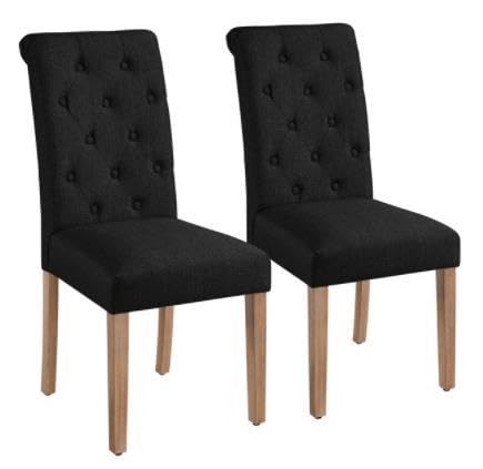 Yaheetech Esszimmerstühle 2er Set Küchenstuhl Polsterstuhl mit hoher Rückenlehne, Beine aus Massivholz, gepolsterte Sitzfläche aus Leinen, Schwarz