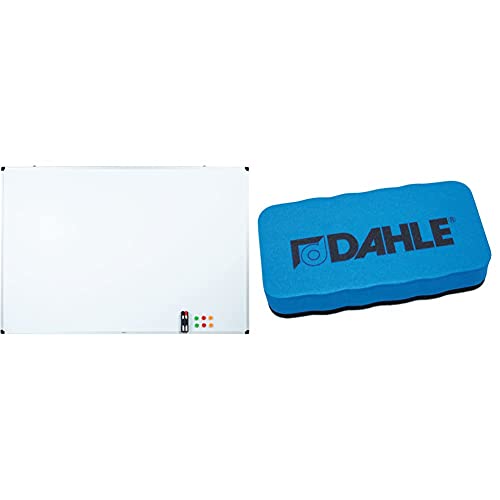 Amazon Basics Magnetisches Whiteboard mit Stiftablage und Aluminiumleisten, 180 cm x 120 cm (B x H) & Dahle Whiteboard Schwamm (Magnetischer Wischer für Trockenreinigung auf vielen Oberflächen) blau