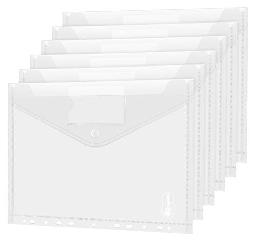 Dokumententasche A4 10 pack- Transparent Druckknopf A4 Dokumentenmappe Sammelmappen für Dokumente Organisieren mit Binderlöcher und Etikettentasche wasserdicht