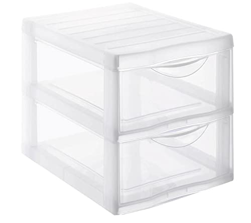 SUNDIS Orgamix, schubladenbox aus Kunststoff, 2 transparente Schubladen für A4-Papier, Höhe 25,5 cm, stapelbar, ideal für Schreibtisch, Unterricht, Dokumente, Zubehör