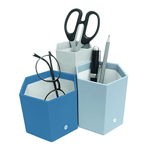 halmstadt Tischorganizer 3er Set – dreiteilig in grau, beige, blau – stabil und frei kombinierbar – für Kinder oder Büro