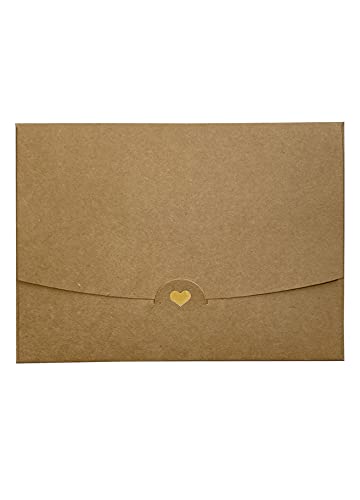 10 Briefumschläge DIN A6 Natur mit goldenem Herz veredelt Ohne Fenster 15,4 cm x 11 cm Kraftpapier