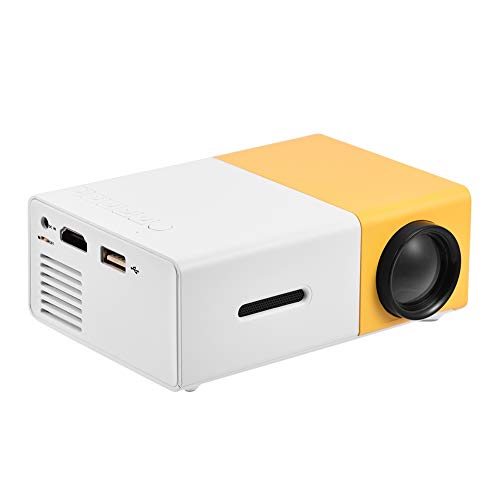 ASHATA Mini Beamer, Tragbar Mini Projektor LED Heimkino Projektor Multimedia Player,Unterstützung HDMI/AV/USB/TF/3,5mm-Audio für Open-Air-Kino,Party,Weihnachten usw.(Weiß + Gelb)