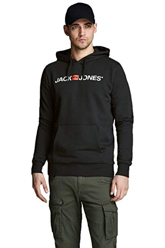 JACK & JONES Herren Hoodie Kapuzensweatshirt JJ Ecorp Old Logo Sweat Hood, Farbe:Schwarz, Artikel:- Black, Größe:XL