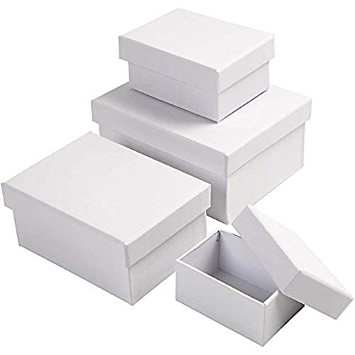 Creativ 264050 Rechteckige Mehrzweck-Geschenkboxen, geeignet für Kunsthandwerk, Weiß, 4 verschiedene Größen