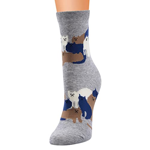 YCBMINGCAN Frauen Herbst und Winter Katzenmuster Socken Baumwollsocken Socken Billig