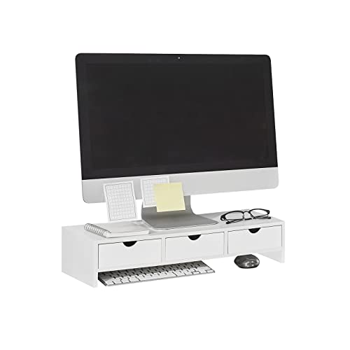 SoBuy BBF03-W Monitorerhöhung Monitorständer Bildschirmständer Schreibtischaufsatz mit Fächern und 3 Schubladen Weiß BHT ca.: 51x12x25cm