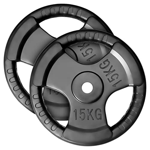 MAXXIVA® Hantelscheiben 2er Set Gewichtsplatte je 15 kg Gusseisen Gripper Gummi schwarz 30 kg Fitness Krafttraining Bodybuilding Workout Gewichtheben Reha