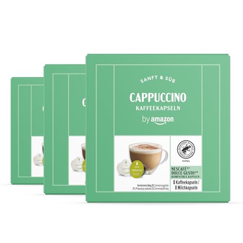 by Amazon Cappuccino Dolce Gusto kompatible Kapseln, Leichte Röstung, 24 Stück (3 Packungen mit 8) - Rainforest Alliance-Zertifizierung