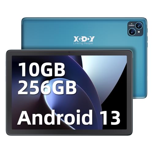 XGODY Tablet 10 Zoll Android 13 Tablet PC mit 2,4G/5G WLAN Octa-Core 1,8Ghz | 10 GB RAM + 256 GB ROM (TF 1TB) | FHD |5+13MP Kamera | 7000 mAh | Bluetooth 5.0, Blau