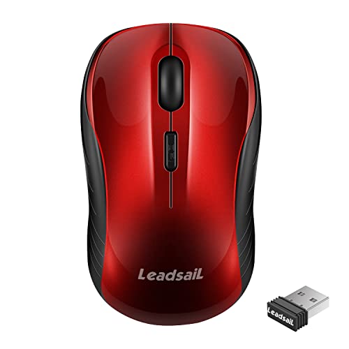 LeadsaiL Maus Kabellos, 2.4G Wireless Maus Leise mit USB Empfänger, 1600 DPI Optical Tracking, 4 Tasten Mäuse, Für Links- und Rechtshänder, Kompatibel mit PC, Mac, Laptop, Windows - Rot
