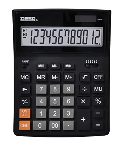 DESQ Tischrechner | 12-stelliges Display| XLarge |Doppelter Speicher | MU, 30444, Schwarz