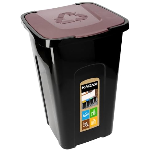 KADAX Voluminöser Eimer, 50L, rechteckiger Mülleimer aus Kunststoff-Polyurethan, Abfalleimer für Trennen von Glas, Plastik, Bioresten (Braun)