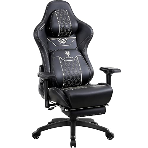 Dowinx Gaming Stuhl mit 4D-Armlehnen, Ergonomischer Gamer Stuhl mit Fußstütze Bürostuhl PU Leder, Bequeme Lordosenstütze Groß und Hoch Gaming Sessel 180KG Schwarz