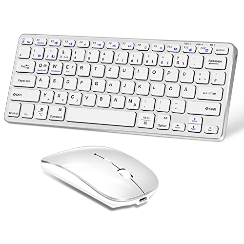 Vickey Tastatur Maus Set Kabellos, QWERTZ Bluetooth Tastatur mit Maus für MacBook/iPad/Tablet/Laptop/PC/TV Kompakte Dünne Leise Wiederaufladbar Wireless Funktastatur Maus für Mac/Windows/Android