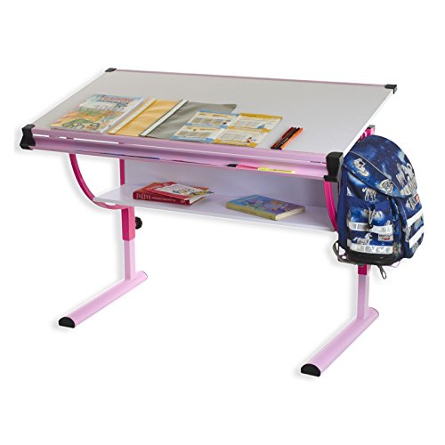 IDIMEX Kinderschreibtisch Schülerschreibtisch Carina in rosa pink, Schreibtisch höhenverstellbar und neigungsverstellbar