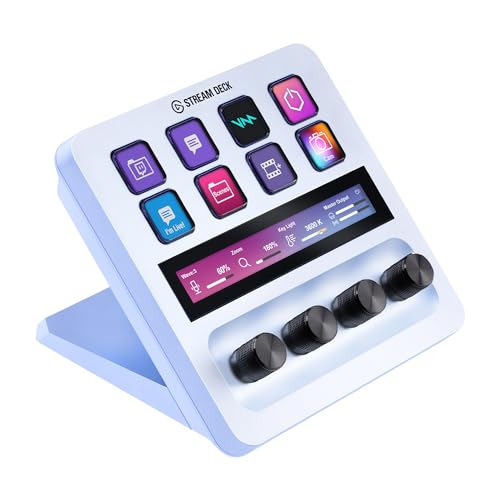 Elgato Stream Deck + White, Audiomixer, Live-Produktion und Studio-Controller für Content Creators, Streaming, Gaming, mit anpassbarer Touch-Leiste, Drehreglern und LCD-Tasten, für Mac und PC