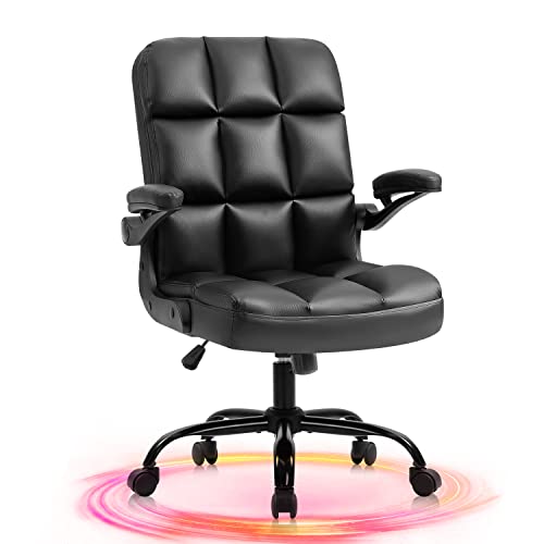 YAMASORO Chefsessel Leder Bürostuhl Ergonomisch Schreibtisch Stuhl mit Aufklappbaren Armlehnen Schreibtischstuhl schwarz Höhenverstellbarer 360° Sessel & Stühle mit Verstellbarer Rückenlehne